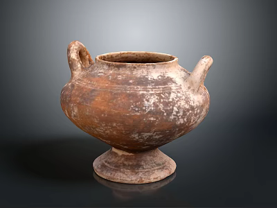 Ancient Terracotta Vessel With Two Handles Pedestal Base And Weathered Brownish Surface 3d model