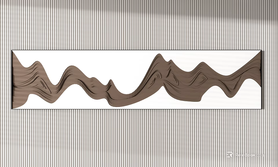 Abstract Brown Wavy Wall Decoration With Vertical Striped Background Design 3d model 