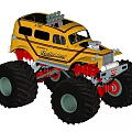 Yellow Ultimate Monster Truck With Large Tires And Roof Lights Design