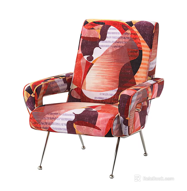 Colorful Patterned Velvet Armchair With Modern Design And Metal Legs For Living Room 3d model 