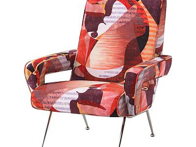 Colorful Patterned Velvet Armchair With Modern Design And Metal Legs For Living Room 3d model