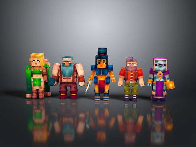 Colorful Pixel Style Characters with Various Outfits and Unique Standing Poses 3d model