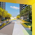 Fire Rescue Access Area With High Rise Buildings Pathway And Lush Greenery