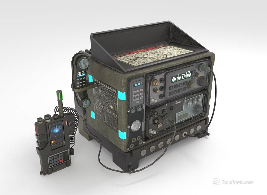 Vintage Industrial Electronic Device With Control Panel Buttons Cables And Handheld Controller 3d model 