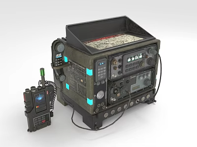 Vintage Industrial Electronic Device With Control Panel Buttons Cables And Handheld Controller 3d model