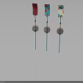 Colorful Decorative Items With Slender Poles And Transparent Bases Featuring Pink Accents