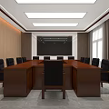 Spacious Modern Meeting Room Interior With Long Wooden Table Black Chairs And Large Screen
