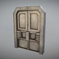 Futuristic Metal Double Door With Grid Panels And Blue Accent Lines Design