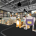 Vibrant Supermarket Department Store Interior With Shelves Full Of Grocery Products And Cute Raccoon Decorations