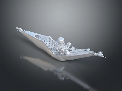 Silver Futuristic Technological Object With Intricate Structure And Reflection On Smooth Black Surface 3d model