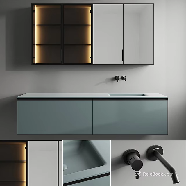 Modern Bathroom Vanity Interior Design With Cabinet Countertop And Faucet 3d model 