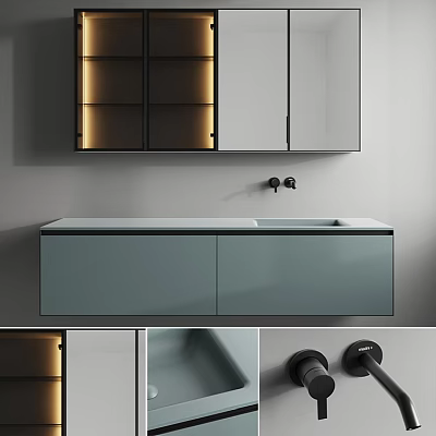 Modern Bathroom Vanity Interior Design With Cabinet Countertop And Faucet 3d model