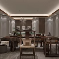 Traditional Chinese Hotel Mahjong Room Interior Design With Wooden Furniture And Decorative Paintings