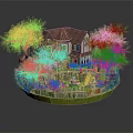 Two Story House With Red Roof Surrounded By Green Trees Garden And Small Pond