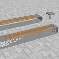 Modern Outdoor Bench With Wooden Slats And Geometric Metal Frame Design