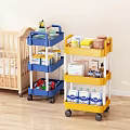 Multi Tiered Mobile Storage Carts In Blue And Yellow For Nursery Supplies