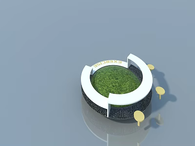 White Swing Door In Circular Garden Structure With Green Lawn And Decorative Posts 3d model