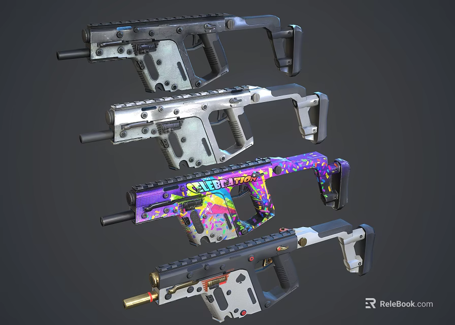 Various Assault Rifles With Colorful Painted Patterns And Unique Design Finishes 3d model 