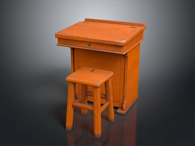 Wooden Children's Desk With Drawer And Matching Stool For Kids Study Space 3d model