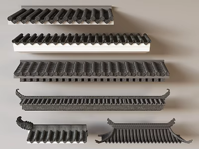 Traditional Architectural Roof Components With Various Tile Designs And Eave Structures 3d model