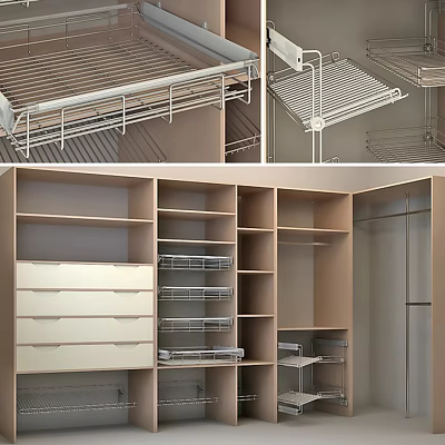 Modern Closet Interior With Multiple Shelves Drawers Hanging Rods And Wire Racks 3d model