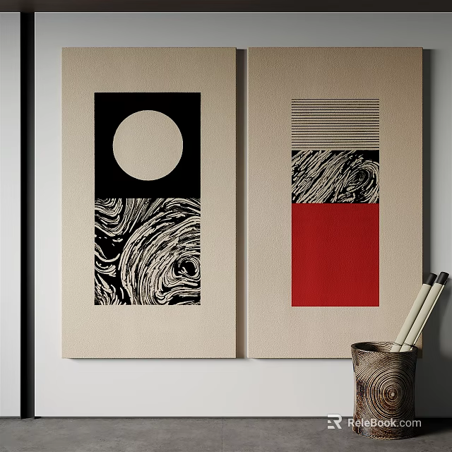 Modern Abstract Wall Art With Black White Red Geometric Patterns For Home Decor 3d model