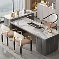 Modern Light Luxury Marble Tea Table and Chair Combination Tea Table Rock Plate Tea Table Tea Table Tea Tray Tea Set Backrest Chair Sofa Stool 3d model