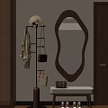 Coat Rack With White Sweater Hat Brown Bag Near Oval Wooden Mirror And Console