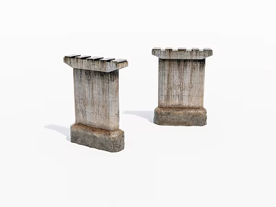 Pair of Ancient Weathered Stone Pillars With Textured Surfaces and Flat Tops 3d model