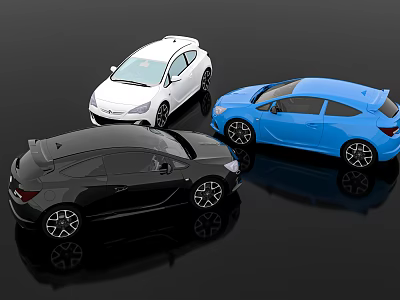 Three Modern Sleek Cars in White Blue and Black Exterior Design 3d model