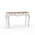 Classic White Dressing Table With Curved Legs And Light Wooden Top