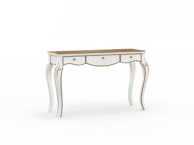 Classic White Dressing Table With Curved Legs And Light Wooden Top 3d model