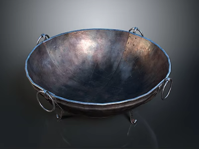 Vintage Metal Bowl With Ring Handles And Tripod Base For Home Use 3d model