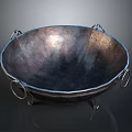 Vintage Metal Bowl With Ring Handles And Tripod Base For Home Use