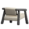 Modern Accent Chair with Beige Upholstery and Black Textured Arms and Legs