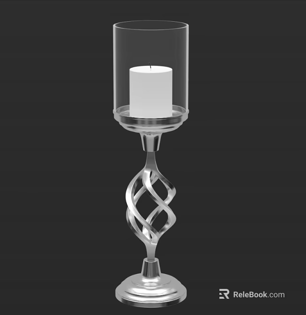Elegant Candle Lamp With Glass Shade And Twisted Metal Base Design For Home Decor 3d model 