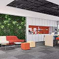 Modern Break Room Interior With Green Plant Wall Sofa Cabinets And Coffee Area