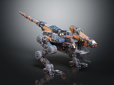 Sci Fi Mechanical Dinosaur Robot Creature With Metal Body And Robotic Components 3d model