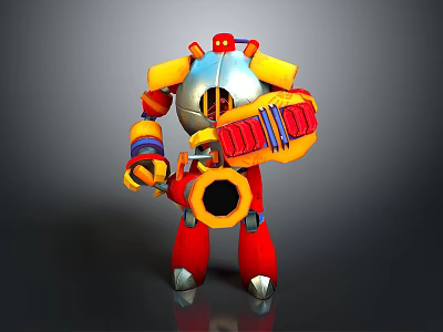 Colorful Mechanical Robot Character With Red Yellow Blue Metallic Body And Arm Tool 3d model