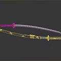 Traditional Japanese Katana with Unsheathed Blade Sheath Golden Accents and Reflection on Dark Background
