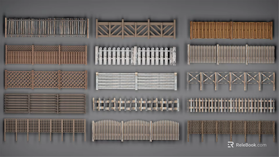 Different Types Of Wooden Fence Designs With Various Patterns For Garden Areas 3d model 
