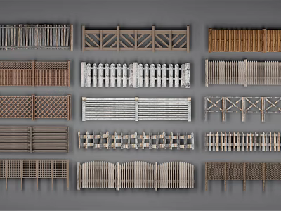Different Types Of Wooden Fence Designs With Various Patterns For Garden Areas 3d model