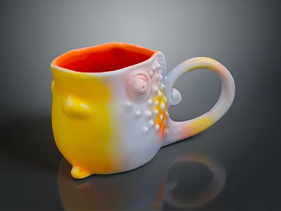 Colorful Ceramic Mug With Yellow Orange White Gradient And Textured Raised Dots Design 3d model