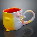 Colorful Ceramic Mug With Yellow Orange White Gradient And Textured Raised Dots Design