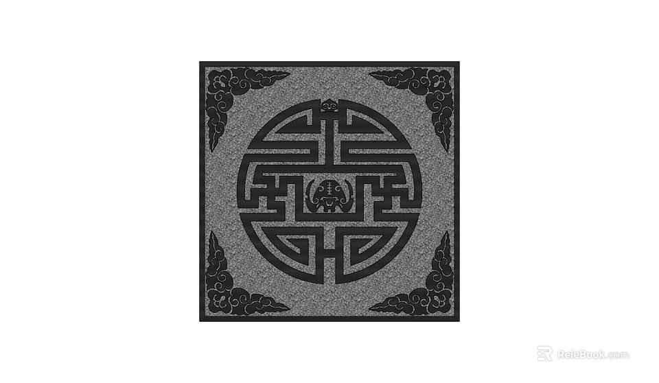 Traditional Chinese Floor Tile with Circular Center Pattern and Symmetrical Corner Decorations 3d model 