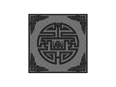 Traditional Chinese Floor Tile with Circular Center Pattern and Symmetrical Corner Decorations 3d model