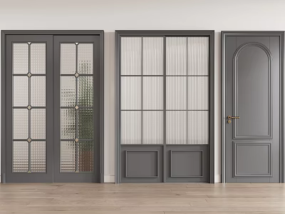 Different Designs of Modern Sliding Doors with Glass Panels and Wooden Frames 3d model