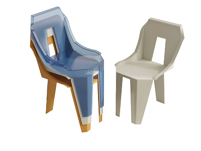 Modern Leisure Chairs Blue and Beige with Geometric Backrest and Wooden Legs 3d model