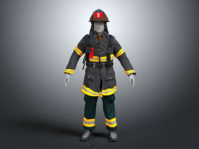 Realistic Firefighter 3D Character Model With Helmet And Uniform Gear 3d model