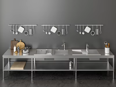 Kitchen equipment stainless steel sink basin 3d model